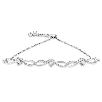 Sterling Silver Diamond Heart Infinity Adjustable Bolo Bracelet