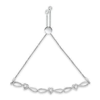 Haus of Brilliance Sterling Silver Diamond Accent Heart & Infinity Adjustable Bolo Bracelet