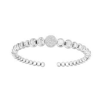 Haus of Brilliance Sterling Silver 1/6 Carat T.W. Diamond Graduated Ball Bead Cuff Bangle Bracelet