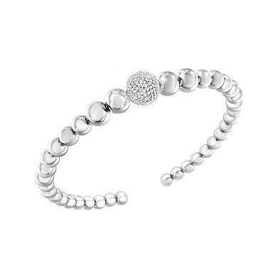 Haus of Brilliance Sterling Silver 1/6 Carat T.W. Diamond Graduated Ball Bead Cuff Bangle Bracelet