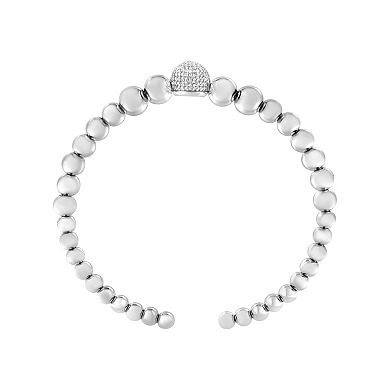 Haus of Brilliance Sterling Silver 1/6 Carat T.W. Diamond Graduated Ball Bead Cuff Bangle Bracelet