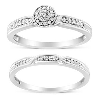 Haus of Brilliance Sterling Silver Diamond Accent Frame Twist Shank Engagement Ring Set