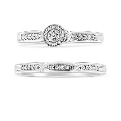 Haus of Brilliance Sterling Silver Diamond Accent Frame Twist Shank Engagement Ring Set