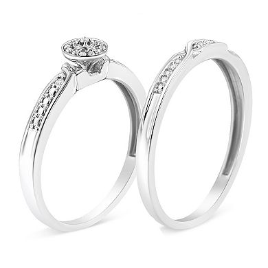 Haus of Brilliance Sterling Silver Diamond Accent Frame Twist Shank Engagement Ring Set
