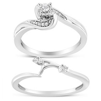 Haus of Brilliance Sterling Silver 1/10 Carat T.W. Diamond Swirl & Bypass Engagement Ring Set