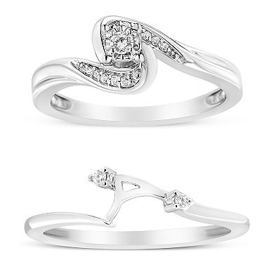 Haus of Brilliance Sterling Silver 1/10 Carat T.W. Diamond Swirl & Bypass Engagement Ring Set
