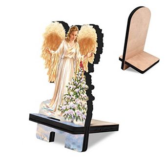 Woodland Angel Cell Phone Stand Christmas Decor Wood Mobile Holder Organizer