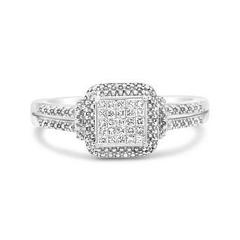 Haus of Brilliance Sterling Silver 1/4 Carat T.W. Princess-Cut Diamond Composite Halo Ring
