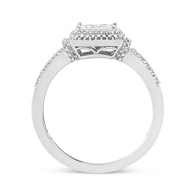 Haus of Brilliance Sterling Silver 1/4 Carat T.W. Princess-Cut Diamond Composite Halo Ring