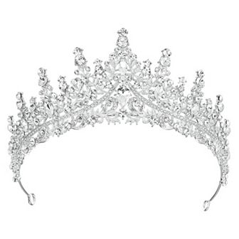 Women Faux Crystal Princess Crowns Tiara Rhinestone Tiaras Silver Tone White