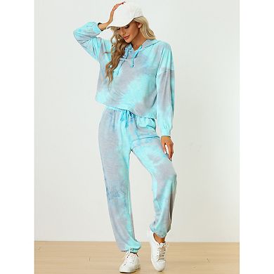 Women's 2 Piece Sweatsuits Tie Dye Pullover Hoodie Drawstring Tracksuit Sports Outfit