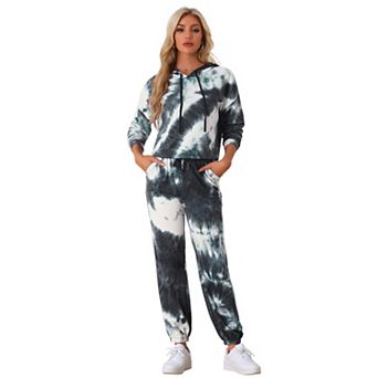 Women's 2 pc Sweatsuits Tie Dye Pullover Hoodie Drawstring Tracksuit Sports Outfit