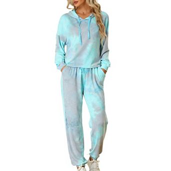 Women's 2 pc Sweatsuits Tie Dye Pullover Hoodie Drawstring Tracksuit Sports Outfit