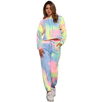 Women's 2 pc Sweatsuits Tie Dye Pullover Hoodie Drawstring Tracksuit Sports Outfit