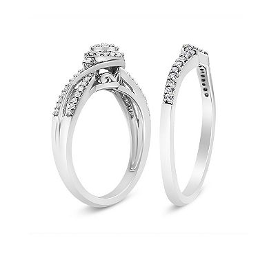 Haus of Brilliance Sterling Silver 1/3 Carat T.W. Diamond Composite Frame Bypass Engagement Ring Set