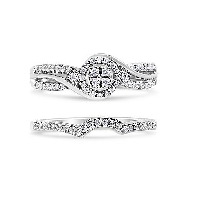 Haus of Brilliance Sterling Silver 1/3 Carat T.W. Diamond Composite Frame Bypass Engagement Ring Set
