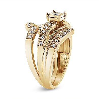 Haus of Brilliance 14k Gold Over Silver 1/3 Carat T.W. Diamond Crisscross Engagement Ring Set