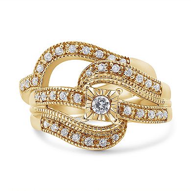 Haus of Brilliance 14k Gold Over Silver 1/3 Carat T.W. Diamond Crisscross Engagement Ring Set