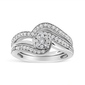 Haus of Brilliance Sterling Silver 1/3 Carat T.W. Diamond Bypass Vintage Engagement Ring Set