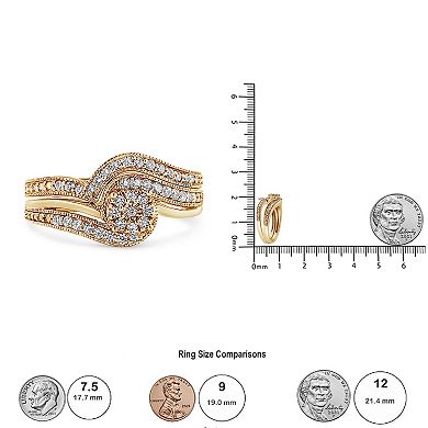 Haus of Brilliance 14k Gold Over Silver 1/3 Carat T.W. Diamond Bypass Vintage Engagement Ring Set