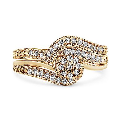 Haus of Brilliance 14k Gold Over Silver 1/3 Carat T.W. Diamond Bypass Vintage Engagement Ring Set