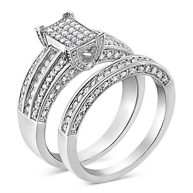 Haus of Brilliance Sterling Silver 3/4 Carat T.W. Diamond Composite Engagement Ring Set