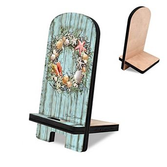 Shells Coastal Wreath Cell Phone Stand Wood Mobile Holder Organizer