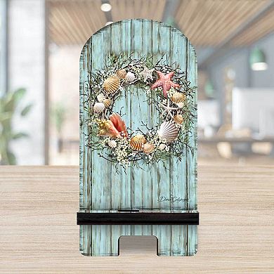 Shells Coastal Wreath Cell Phone Stand Wood Mobile Holder Organizer