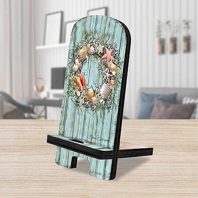 Shells Coastal Wreath Cell Phone Stand Wood Mobile Holder Organizer