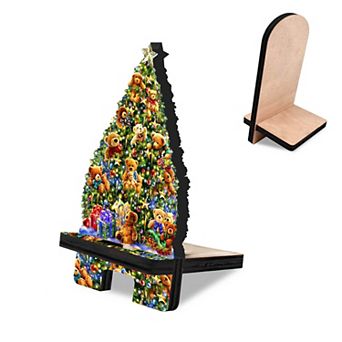 Christmas Tree Teddy Bears Cell Phone Stand Christmas Decor Wood Mobile Holder Organizer