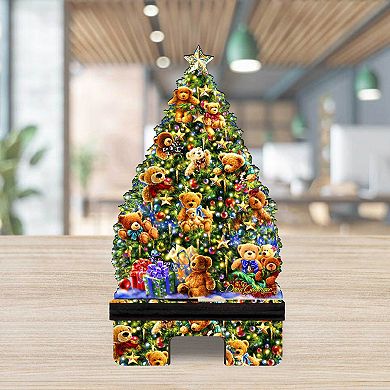 Christmas Tree Teddy Bears Cell Phone Stand Christmas Decor Wood Mobile Holder Organizer