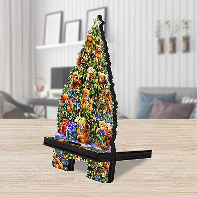 Christmas Tree Teddy Bears Cell Phone Stand Christmas Decor Wood Mobile Holder Organizer