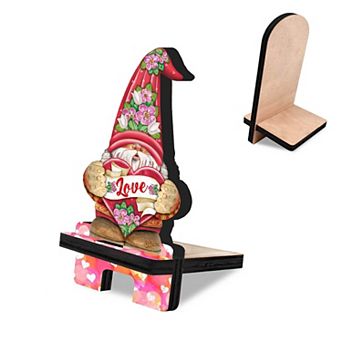 Love Gnome Cell Phone Stand Family Decor Wood Mobile Holder Organizer