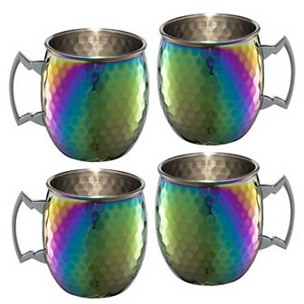 Cambridge 4 pc Rainbow Faceted Moscow Mule Mug Set