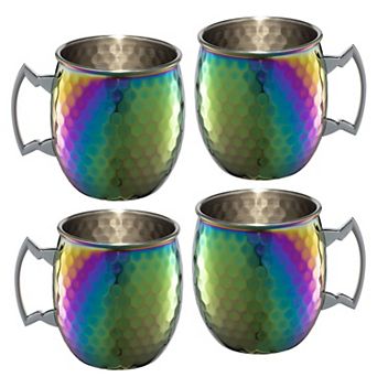 Cambridge 4 pc Rainbow Faceted Moscow Mule Mug Set