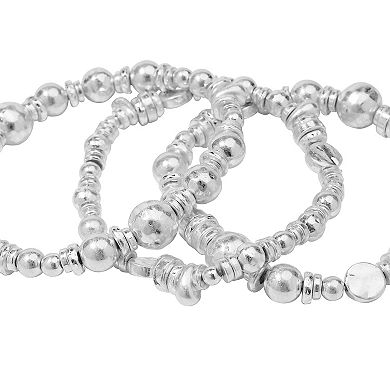 Sonoma Goods For Life® Silver Tone Hammered Textured Beaded Stretch Bracelets Set