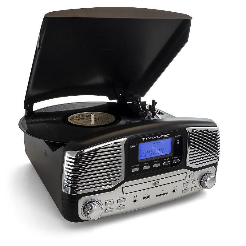 Trexonic Retro Wireless Bluetooth, Record and CD Player, Black