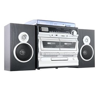 Trexonic 3-Speed Vinyl Turntable, CD Player, & Cassette Player Bluetooth Home Stereo System