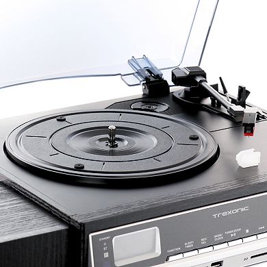 Trexonic 3-Speed Vinyl Turntable, CD Player, & Cassette Player Bluetooth Home Stereo System