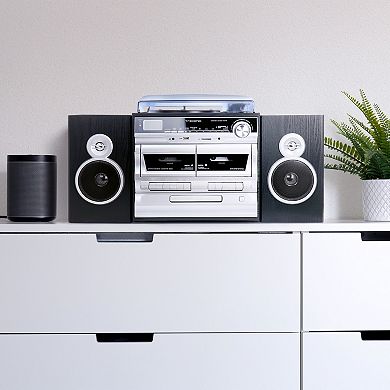 Trexonic 3-Speed Vinyl Turntable, CD Player, & Cassette Player Bluetooth Home Stereo System