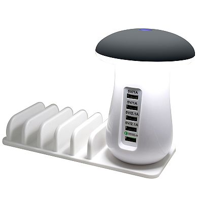 Trexonic 6A 5-Port Qualcomm Quick Charge USB Charging Station & Mushroom Desk Lamp