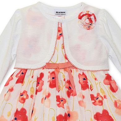 Toddler Girl Blueberi Boulevard Floral Dress & Crochet Trim Cardigan Set