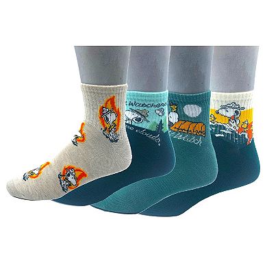 Peanuts Beagle Scout Collection Men’s Snoopy 4-Pack Quarter Top Socks