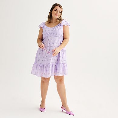 Juniors' Plus Size SO® Flutter Sleeve Babydoll Dress