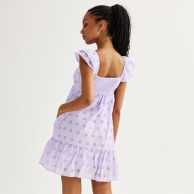 Juniors' SO® Flutter Shoulders Babydoll Mini Dress