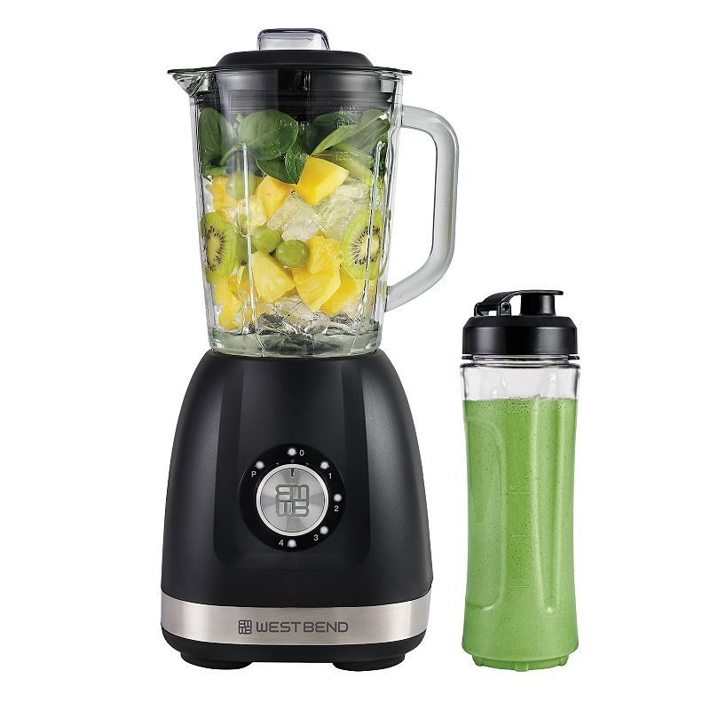 West Bend 48-oz. Multi-Function Glass Jar Blender with Travel Cup, Black