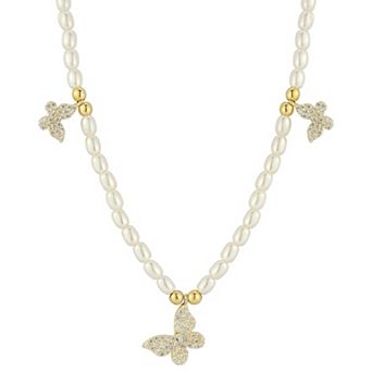 Sunkissed Sterling 14k Gold Over Silver Cubic Zirconia & Pearl Butterfly Pendant Necklace