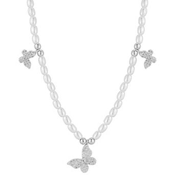 Sunkissed Sterling 14k Gold Over Silver Cubic Zirconia & Pearl Butterfly Pendant Necklace