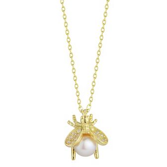 Sunkissed Sterling 14k Gold Over Silver Cubic Zirconia & Freshwater Cultured Pearl Bee Pendant Necklace