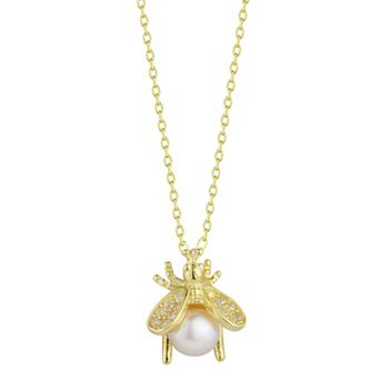 Sunkissed Sterling 14k Gold Over Silver Cubic Zirconia & Freshwater Cultured Pearl Bee Pendant Necklace